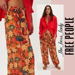 Free People floral pants wide-leg balloon pull-on XS